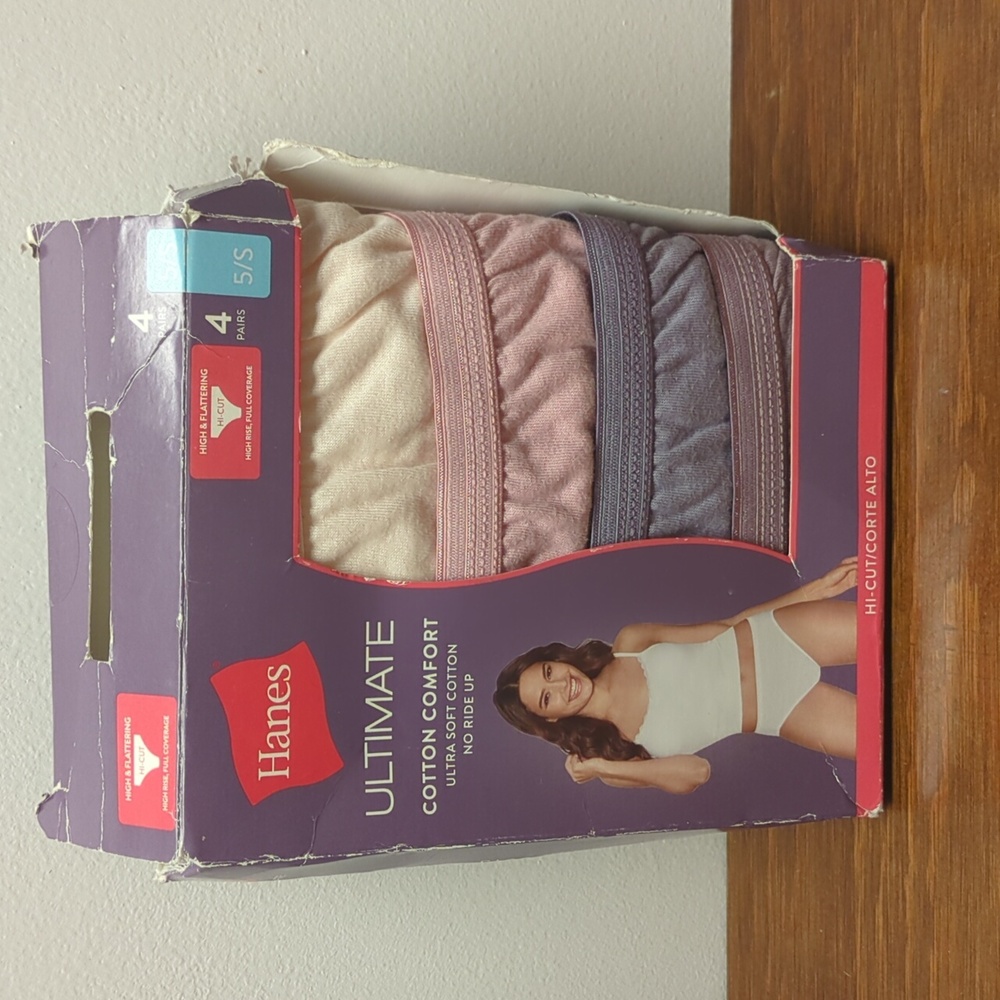 5/S Hanes Ultimate 100% Cotton Comfort Hi Cut Panties 4 pack solids new